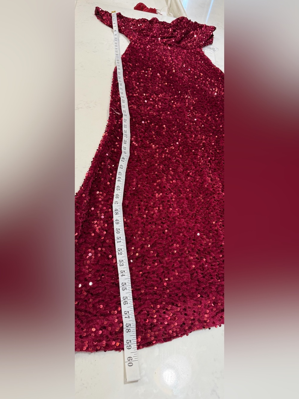 Elegant Sequin Off-Shoulder Evening Gown - Burgundy - Picture 9 of 11